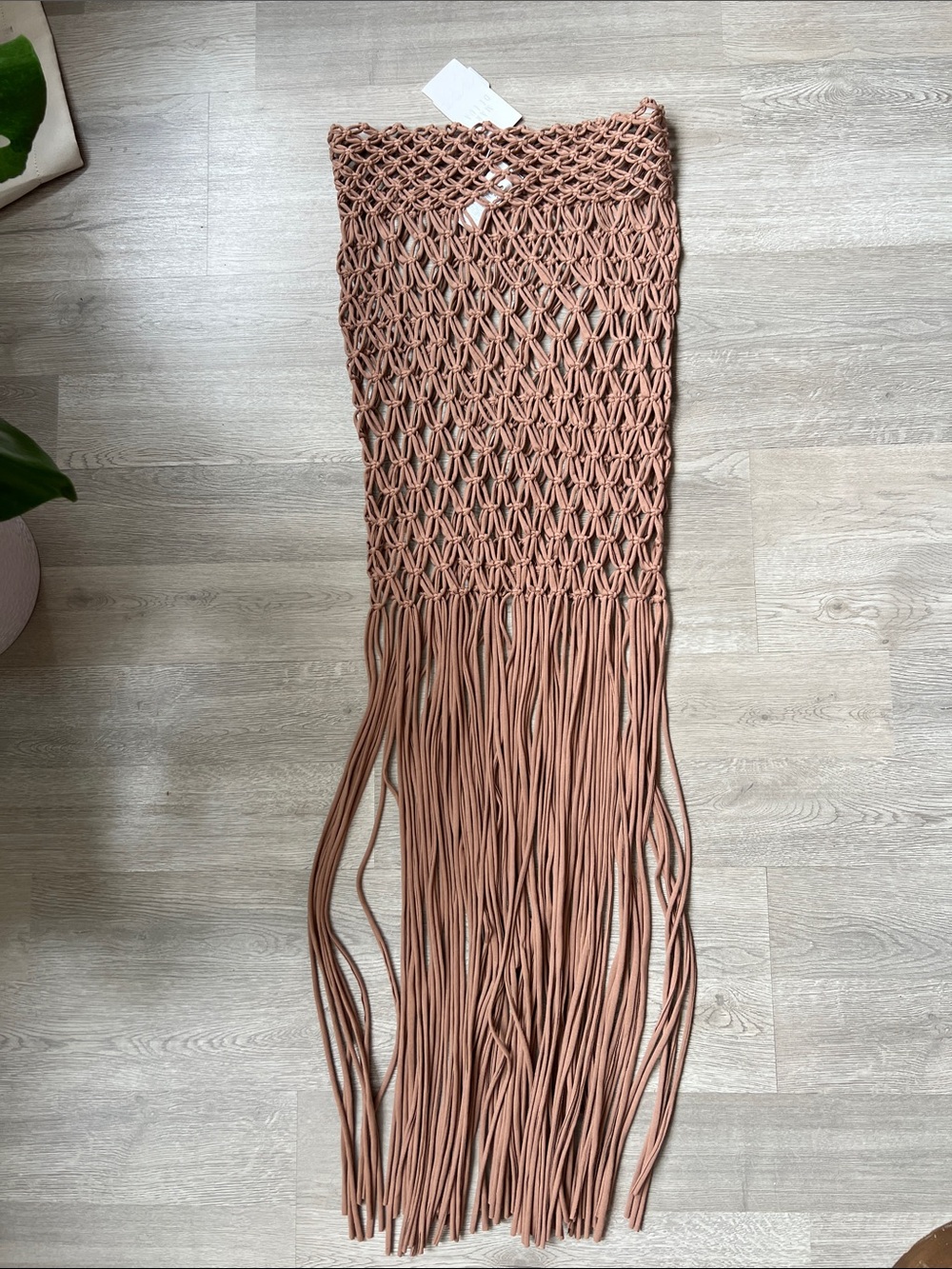 NWT Mar de Lua Open Work Swimwear Cover-Up Coco Tan Macramé Fringe 100% Cotton